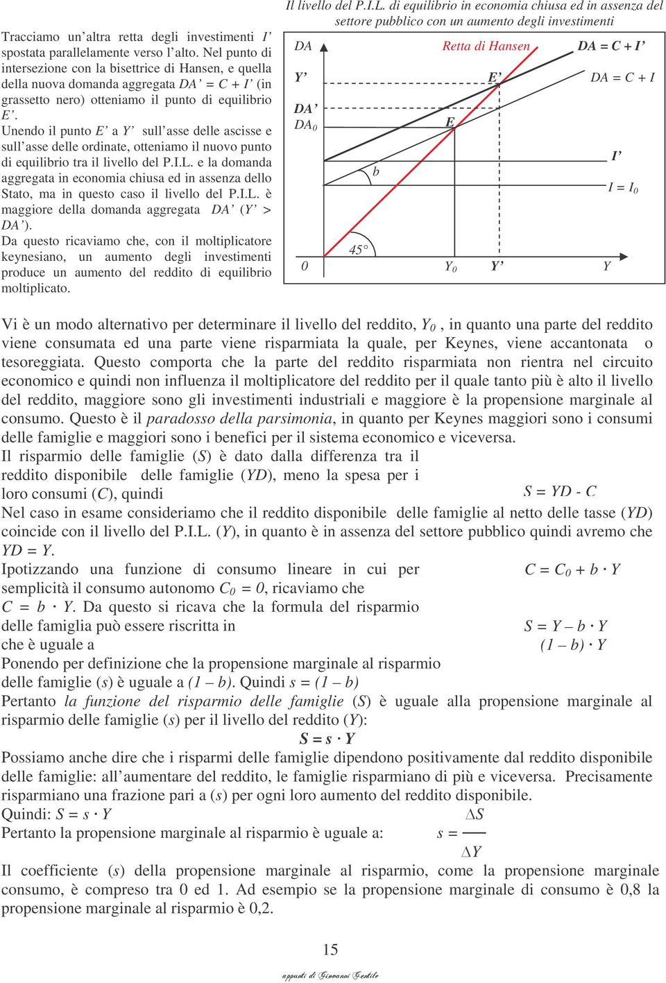 Unendo l punto E a Y sull asse delle ascsse e sull asse delle ordnate, ottenamo l nuovo punto d equlbro tra l lvello del P.I.L.