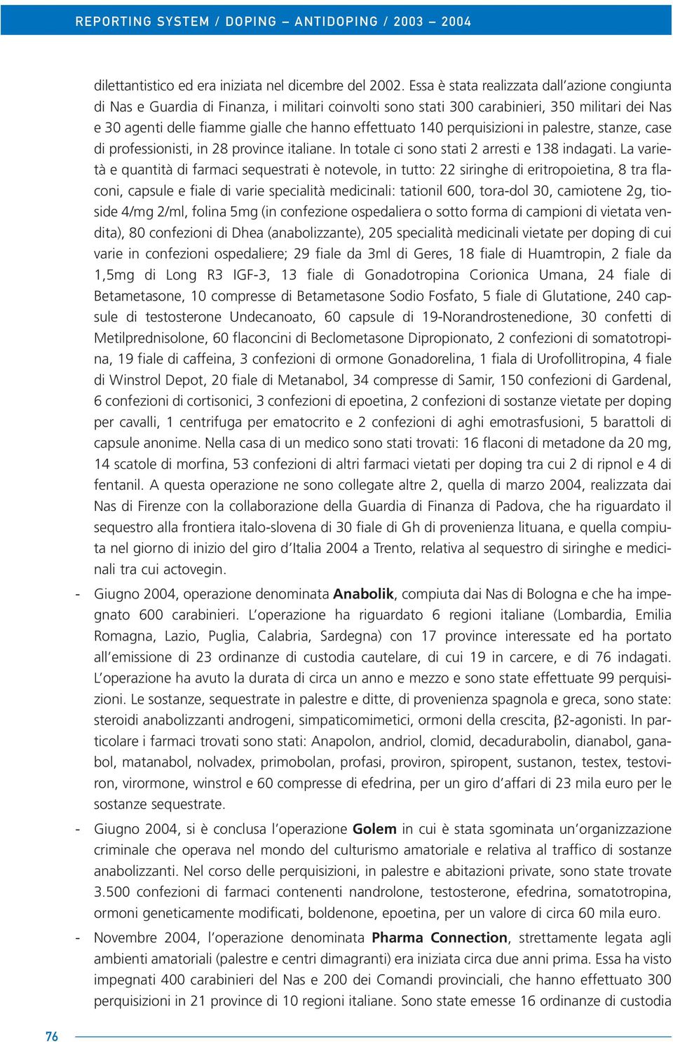 140 perquisizioni in palestre, stanze, case di professionisti, in 28 province italiane. In totale ci sono stati 2 arresti e 138 indagati.