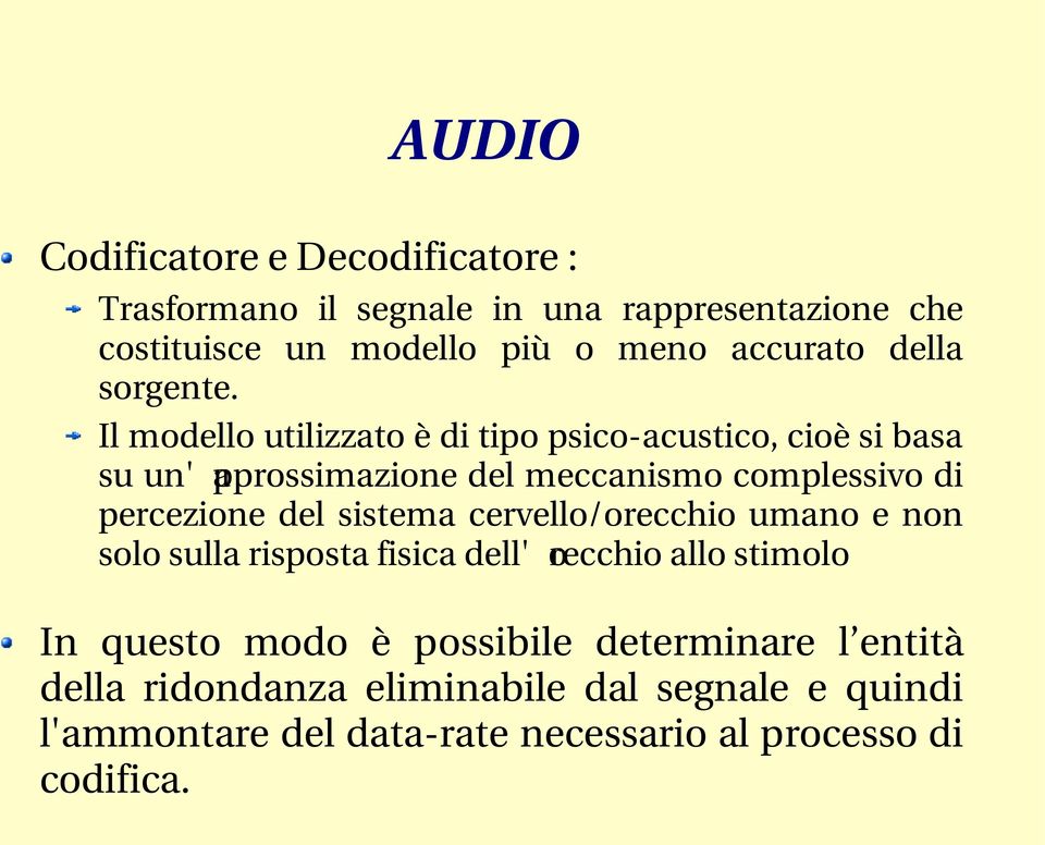 Il modello utilizzato è di tipo psico acustico, cioè si basa su un'approssimazione del meccanismo complessivo di percezione del