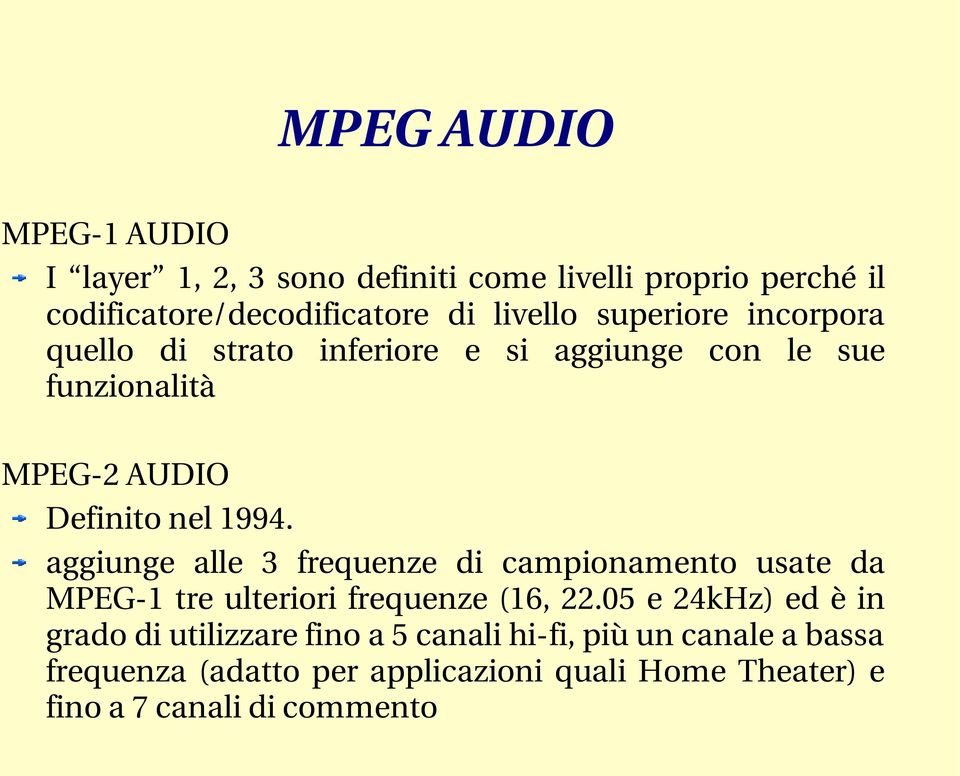 aggiunge alle 3 frequenze di campionamento usate da MPEG 1 tre ulteriori frequenze (16, 22.