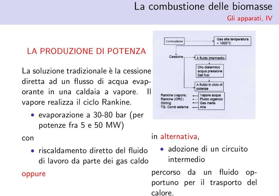 con evaporazione a 30-80 bar (per potenze fra 5 e 50 MW) riscaldamento diretto del fluido di lavoro da parte dei