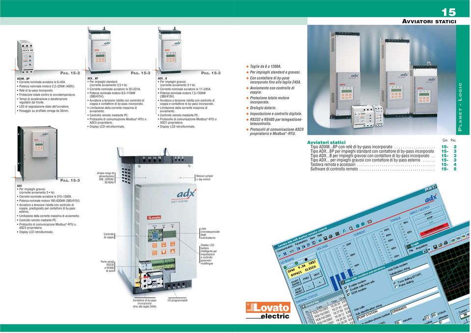 ..BP Per impieghi standard (corrente avviamento 3,5 Ie) Corrente nominale avviatore Ie 22 231A. Potenza nominale motore 9,2 110kW (380/4V). coppia e contattore di by-pass incorporato.