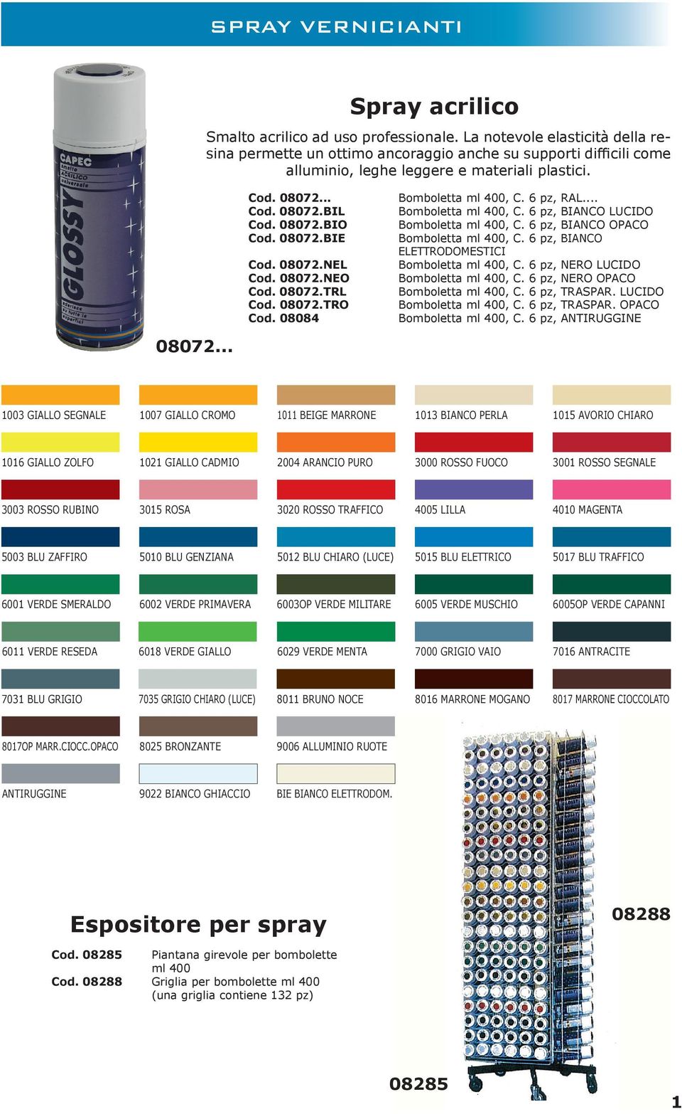 6 pz, BIANCO OPACO Bomboletta ml 400, C. 6 pz, BIANCO ELETTRODOMESTICI Bomboletta ml 400, C. 6 pz, NERO LUCIDO Bomboletta ml 400, C. 6 pz, NERO OPACO Bomboletta ml 400, C. 6 pz, TRASPAR.