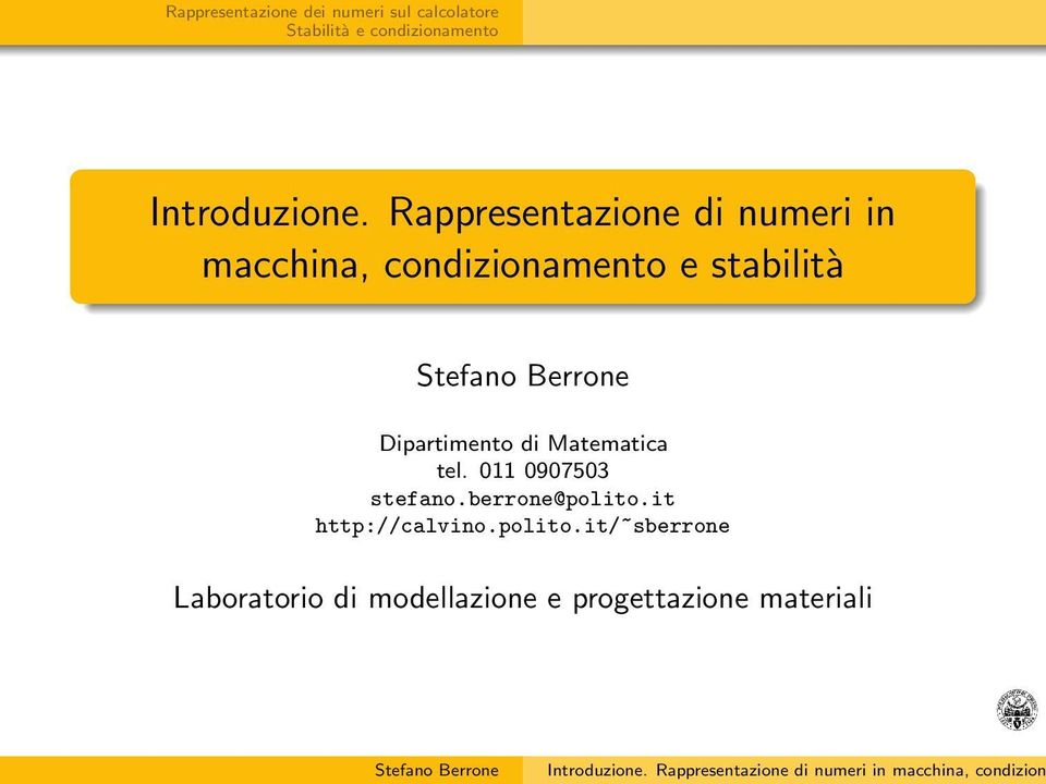 stabilità Dipartimento di Matematica tel.