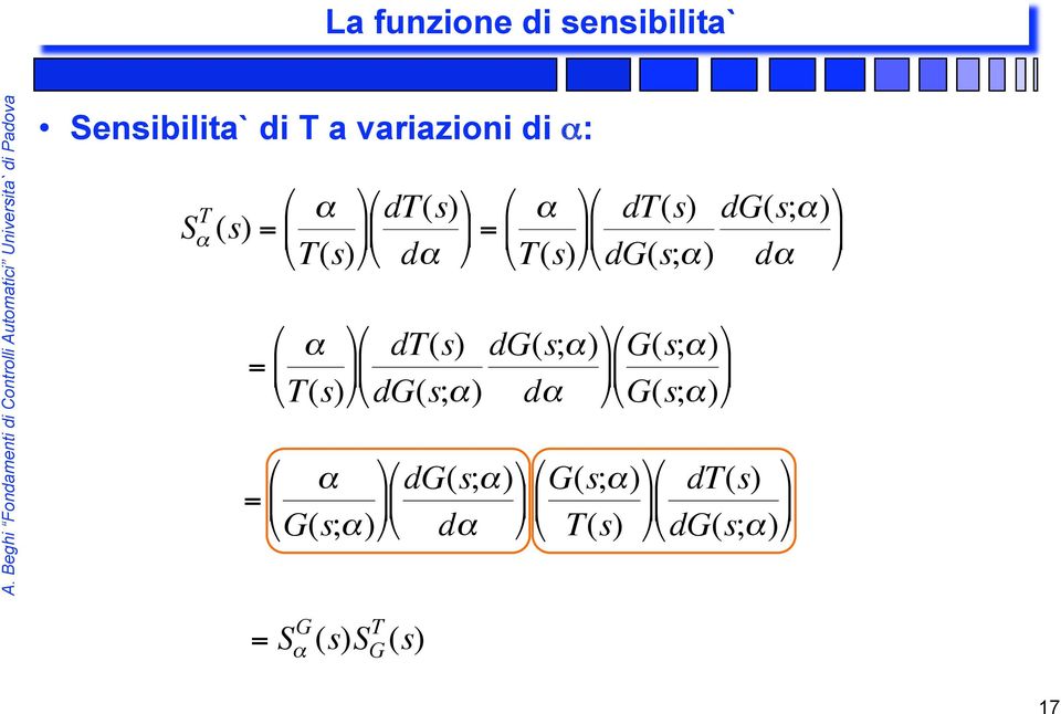 dt(s) T(s) dg(s;α) dg(s;α) dα G(s;α) G(s;α) dg(s;α) dα α =