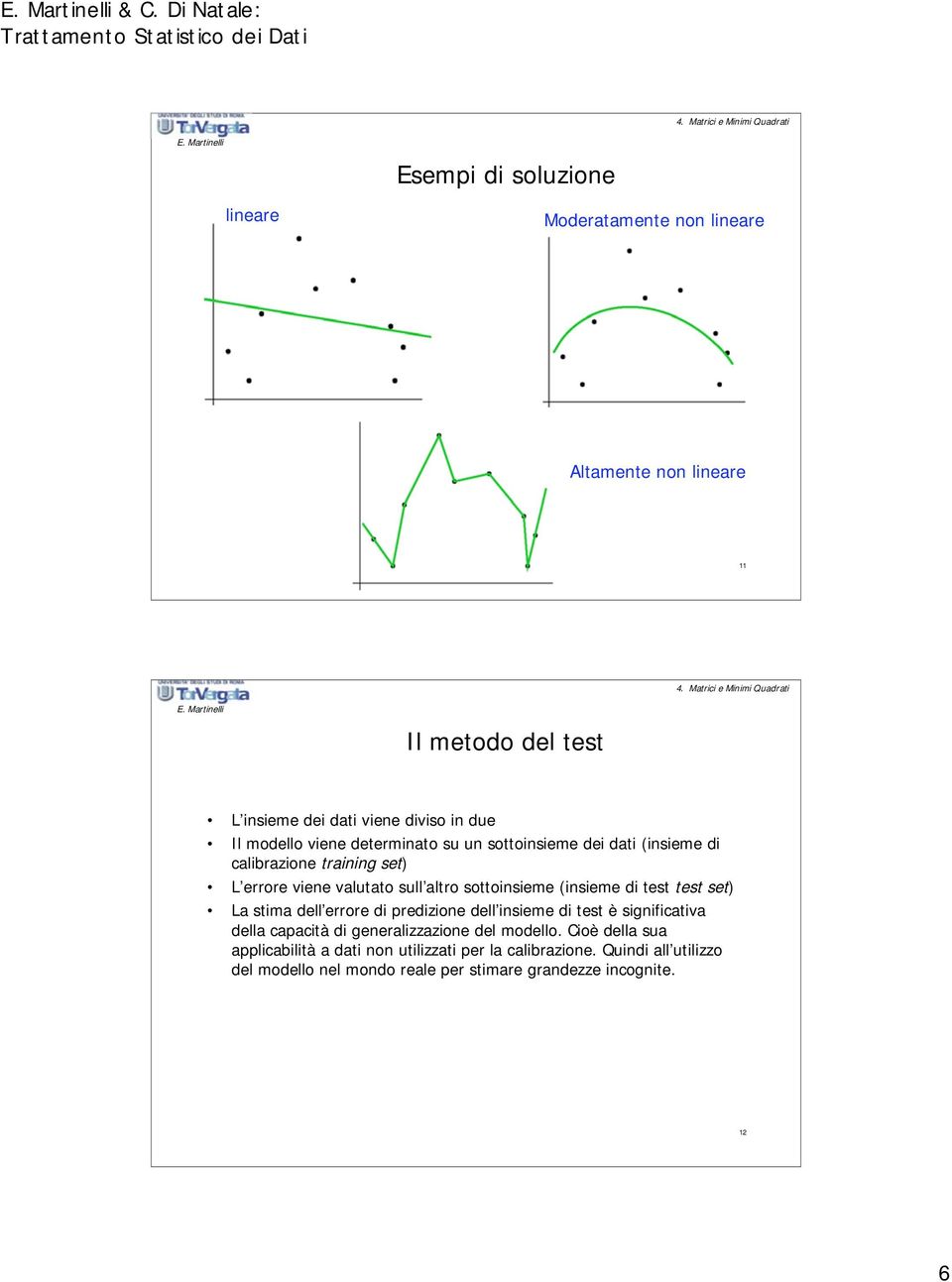 (insieme di test test set) La stima dell errore di predizione dell insieme di test è significativa della capacità di generalizzazione del modello.