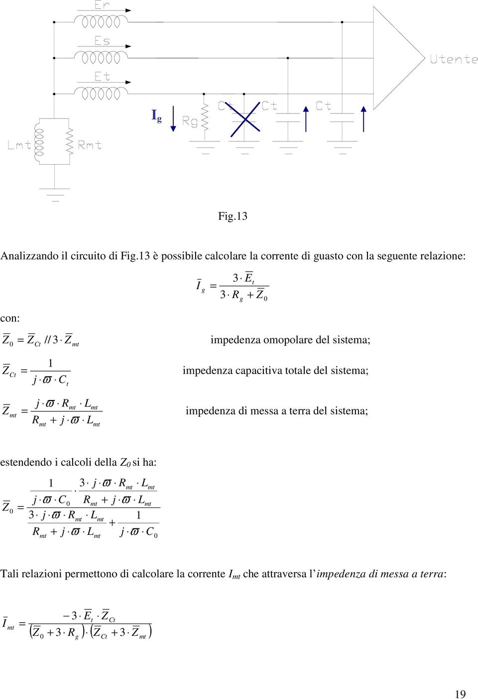 sisema; j ϖ impedenza capaciiva oale del sisema; m j ϖ R R m m L m + j ϖ L m impedenza di messa a erra del sisema;