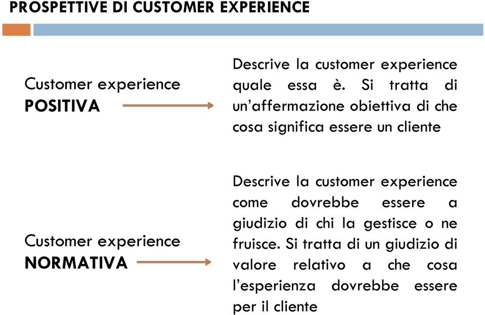 Si tratta di un affermazione obiettiva di che cosa significa essere un cliente Customer experience