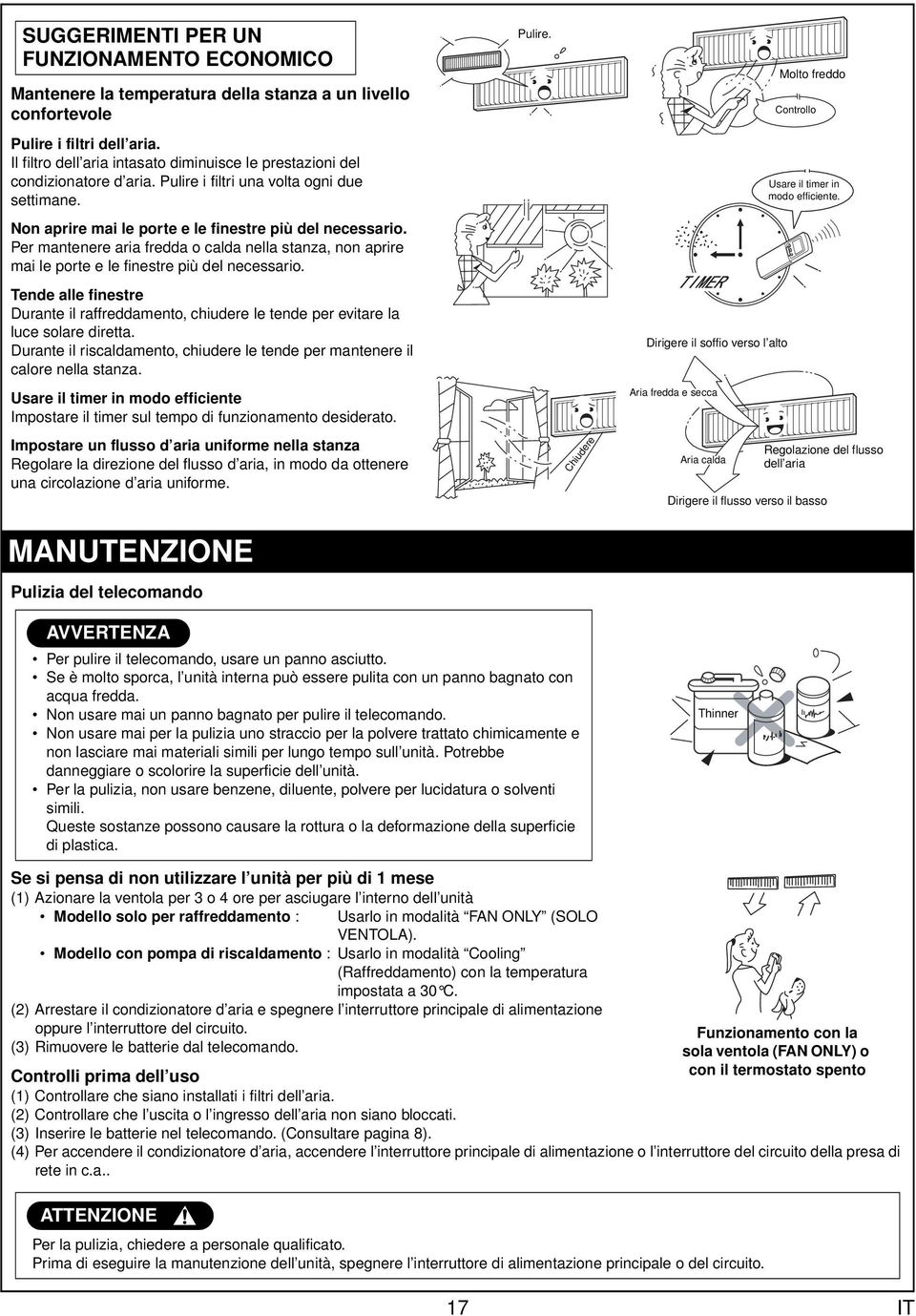 Per mantenere aria fredda o calda nella stanza, non aprire mai le porte e le finestre più del necessario.