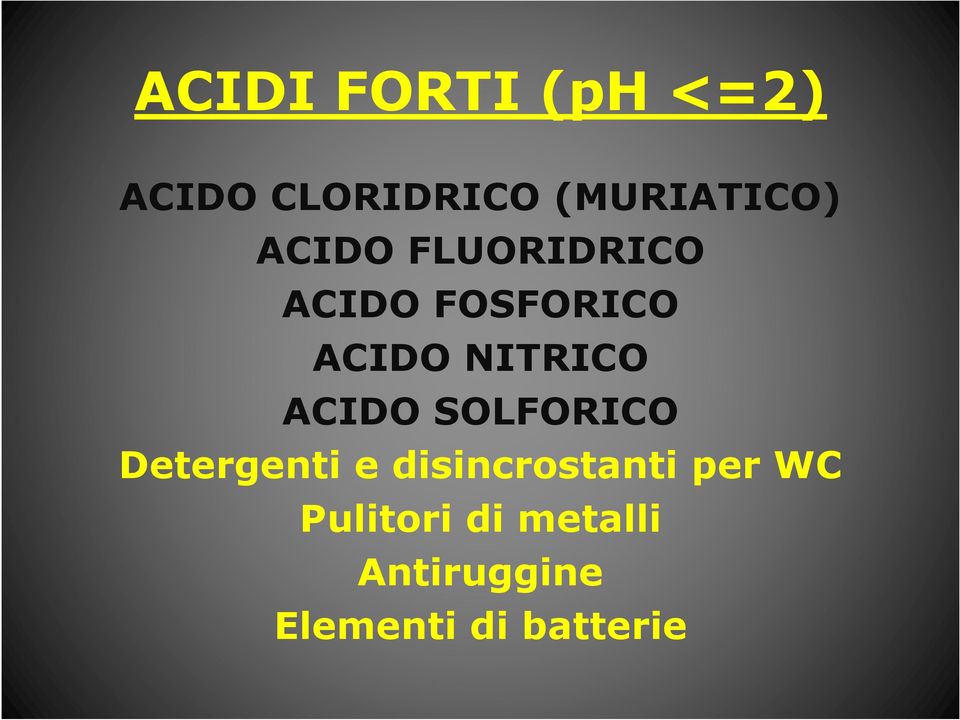 ACIDO SOLFORICO Detergenti e disincrostanti per WC