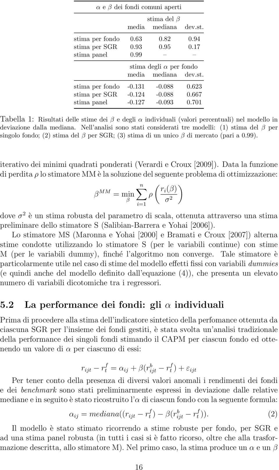 701 Tabella 1: Risultati delle stime dei β e degli α individuali (valori percentuali) nel modello in deviazione dalla mediana.