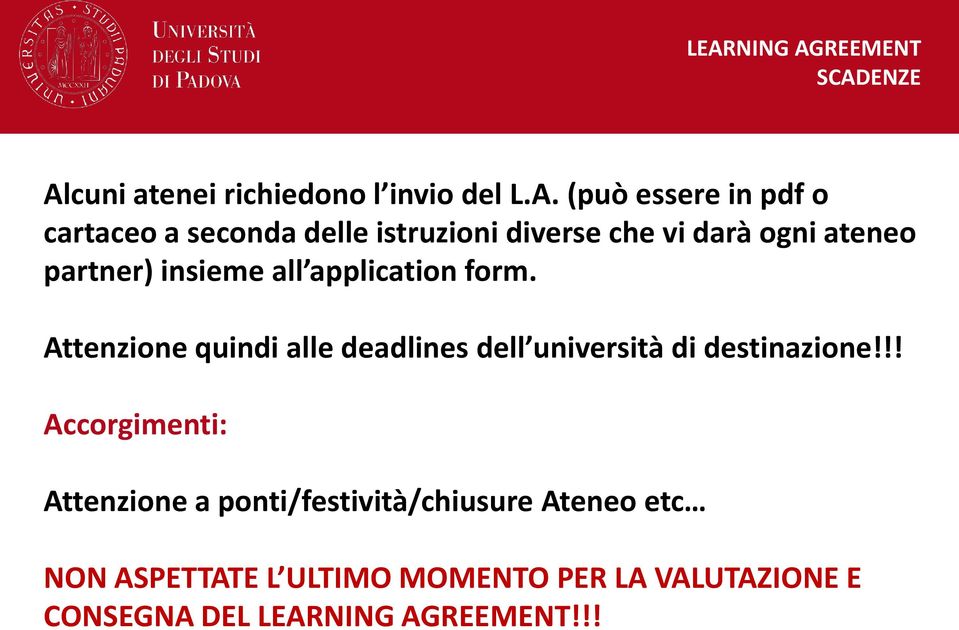 Attenzione quindi alle deadlines dell università di destinazione!