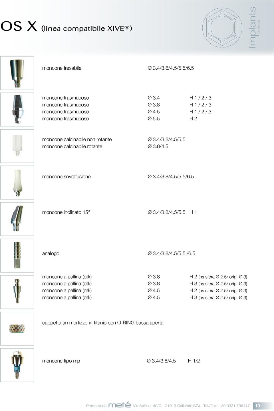 4/3.8/4.5/5.5 H 1 analogo Ø 3.4/3.8/4.5/5.5./6.5 moncone a pallina (otk) Ø 3.8 H 2 (ns sfera Ø 2.5/ orig. Ø 3) moncone a pallina (otk) Ø 3.8 H 3 (ns sfera Ø 2.5/ orig. Ø 3) moncone a pallina (otk) Ø 4.