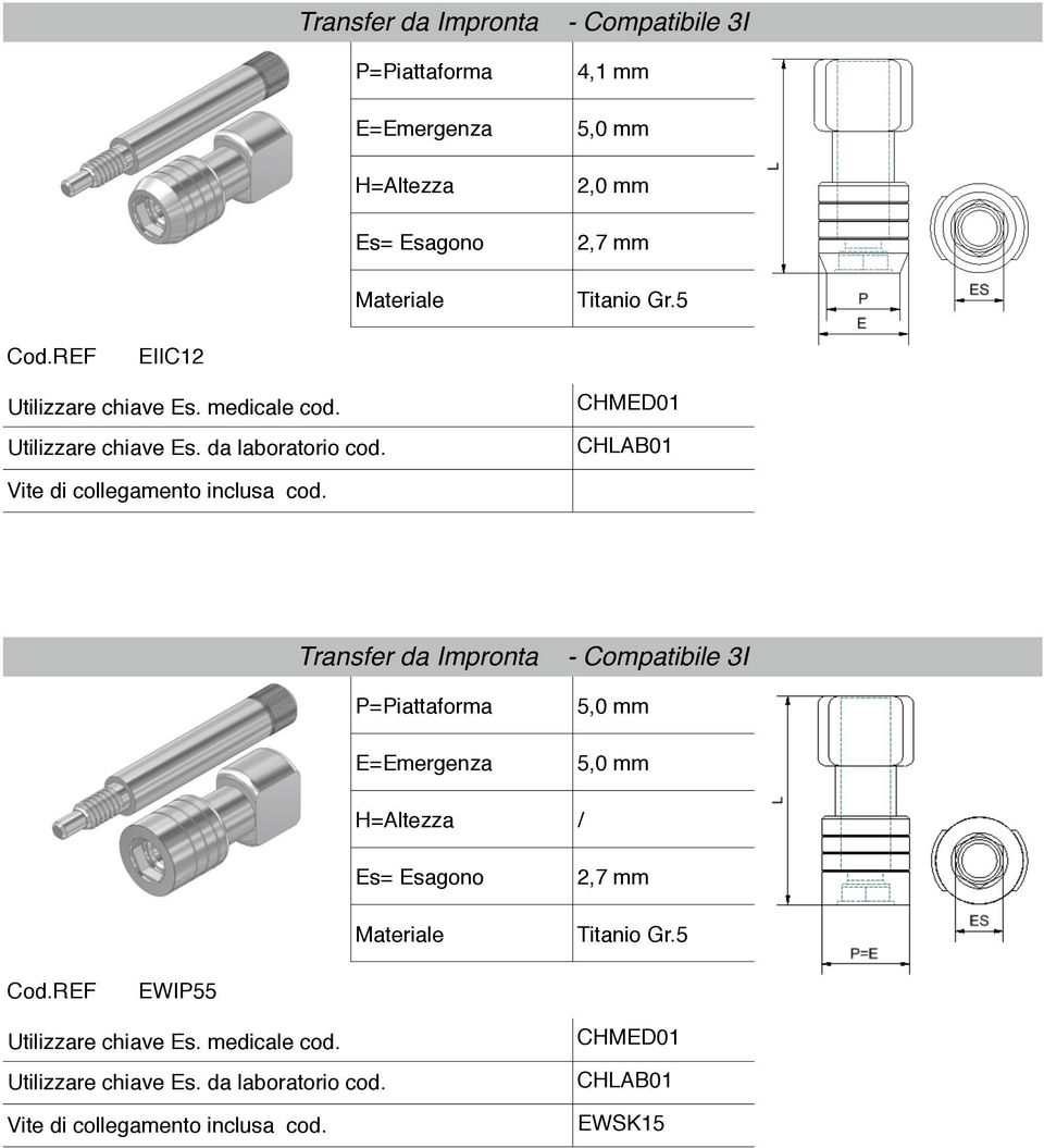 Transfer da Impronta 5,0 mm 5,0 mm / Cod.