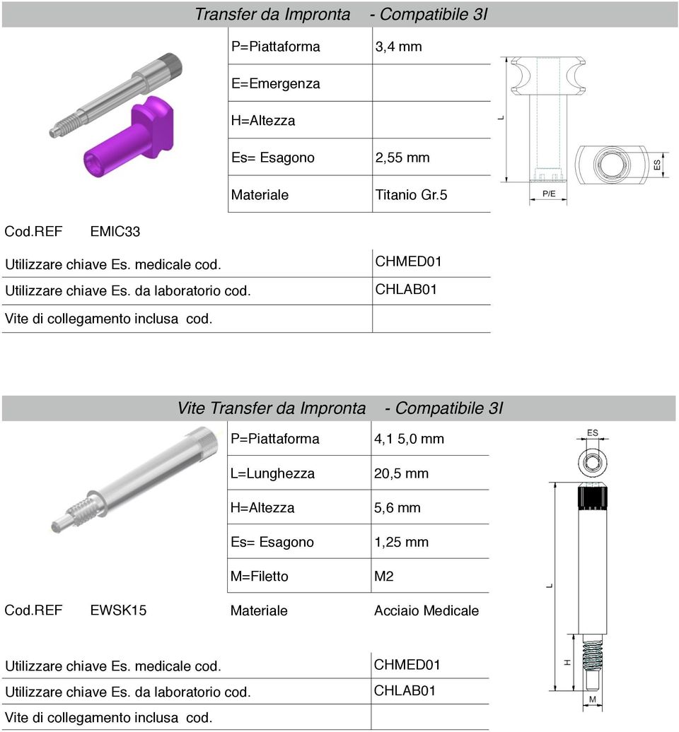 Vite Transfer da Impronta L=Lunghezza M=Filetto 4,1 5,0 mm