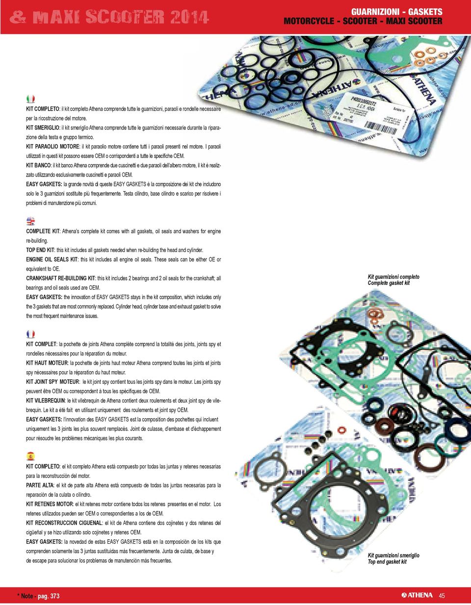 KIT SMERIGLIO: il kit smeriglio Athena comprende tutte le guarnizioni necessarie durante la riparazione della testa e gruppo termico.