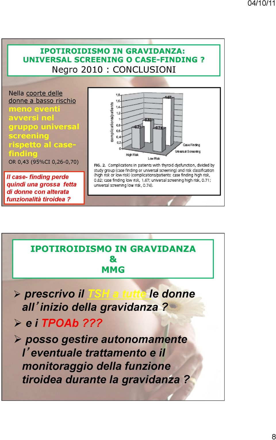 al casefinding OR 0,43 (95%CI 0,26-0,70) Il case- finding perde quindi una grossa fetta di donne con alterata funzionalità