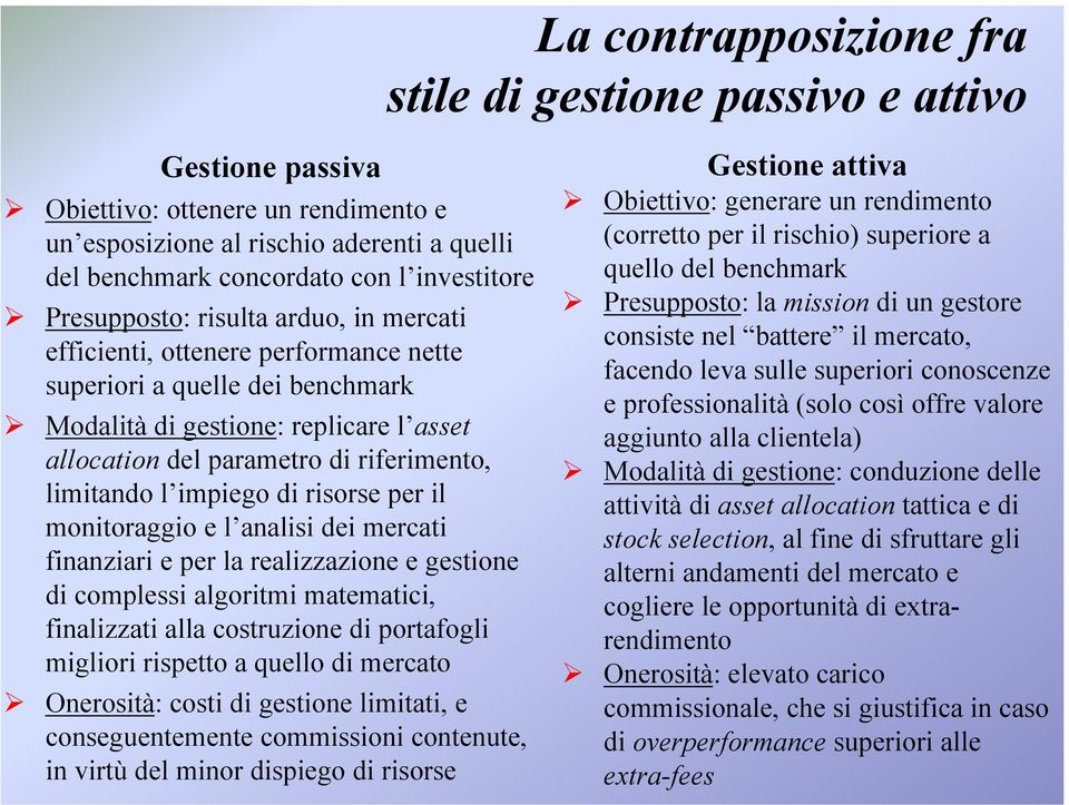 limitando l impiego di risorse per il monitoraggio e l analisi dei mercati finanziari e per la realizzazione e gestione di complessi algoritmi matematici, finalizzati alla costruzione di portafogli