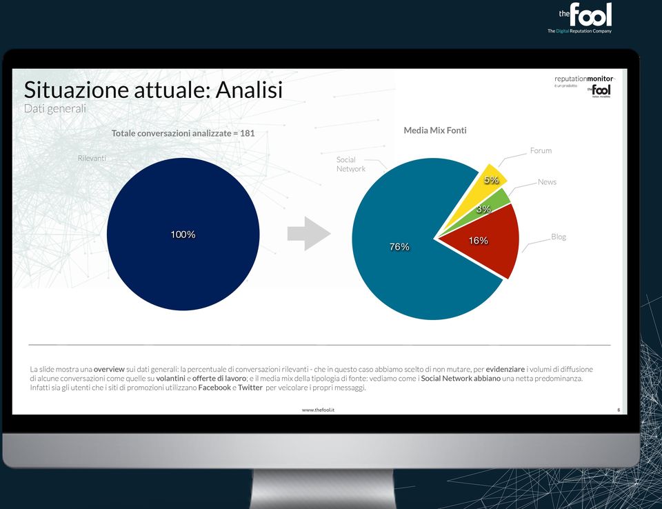 mutare, per evidenziare i volumi di diffusione di alcune conversazioni come quelle su volantini e offerte di lavoro; e il media mix della tipologia di fonte: