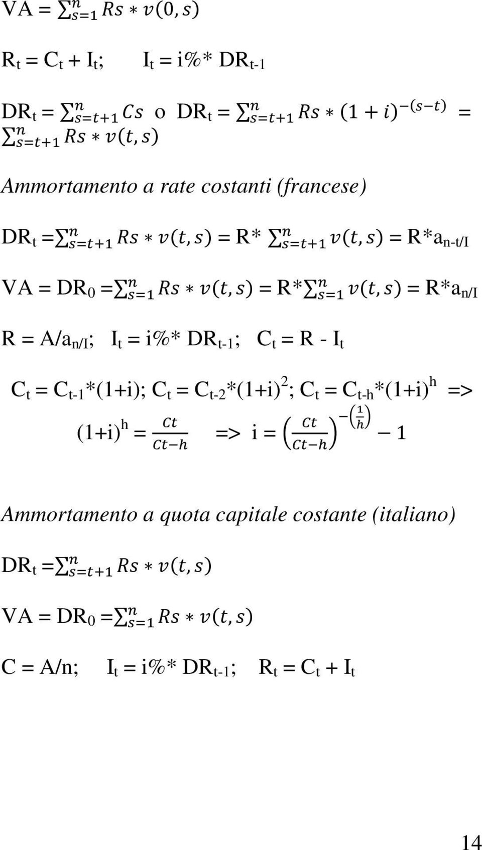 ; C t = R - I t C t = C t-1 *(1+i); C t = C t-2 *(1+i) 2 ; C t = C t-h *(1+i) h => (1+i) h = => i = 1