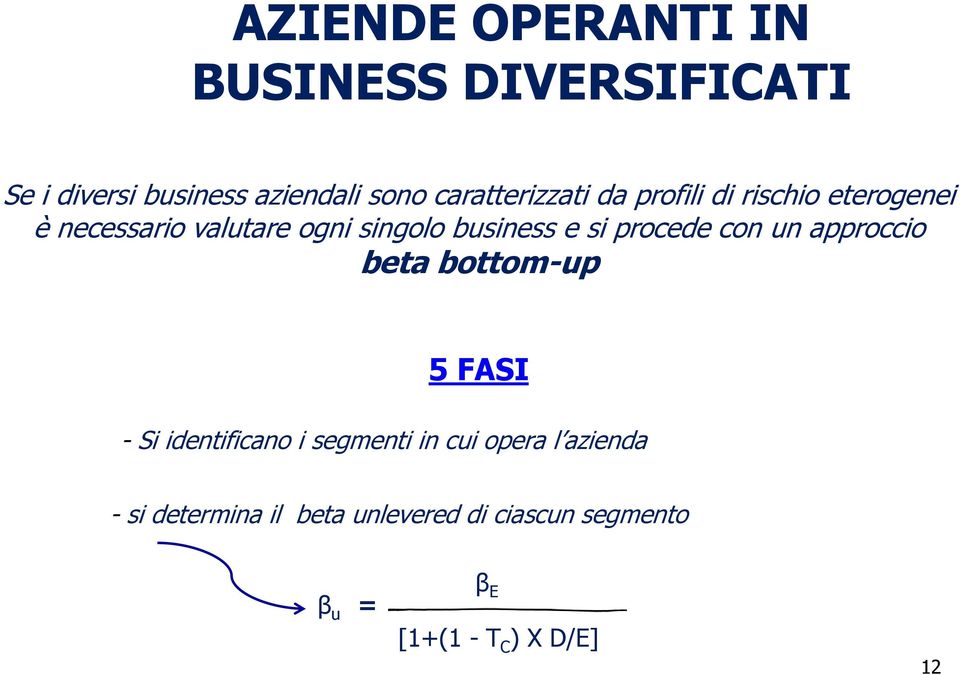 business e si procede con un approccio beta bottom-up 5 FASI - Si identificano i segmenti