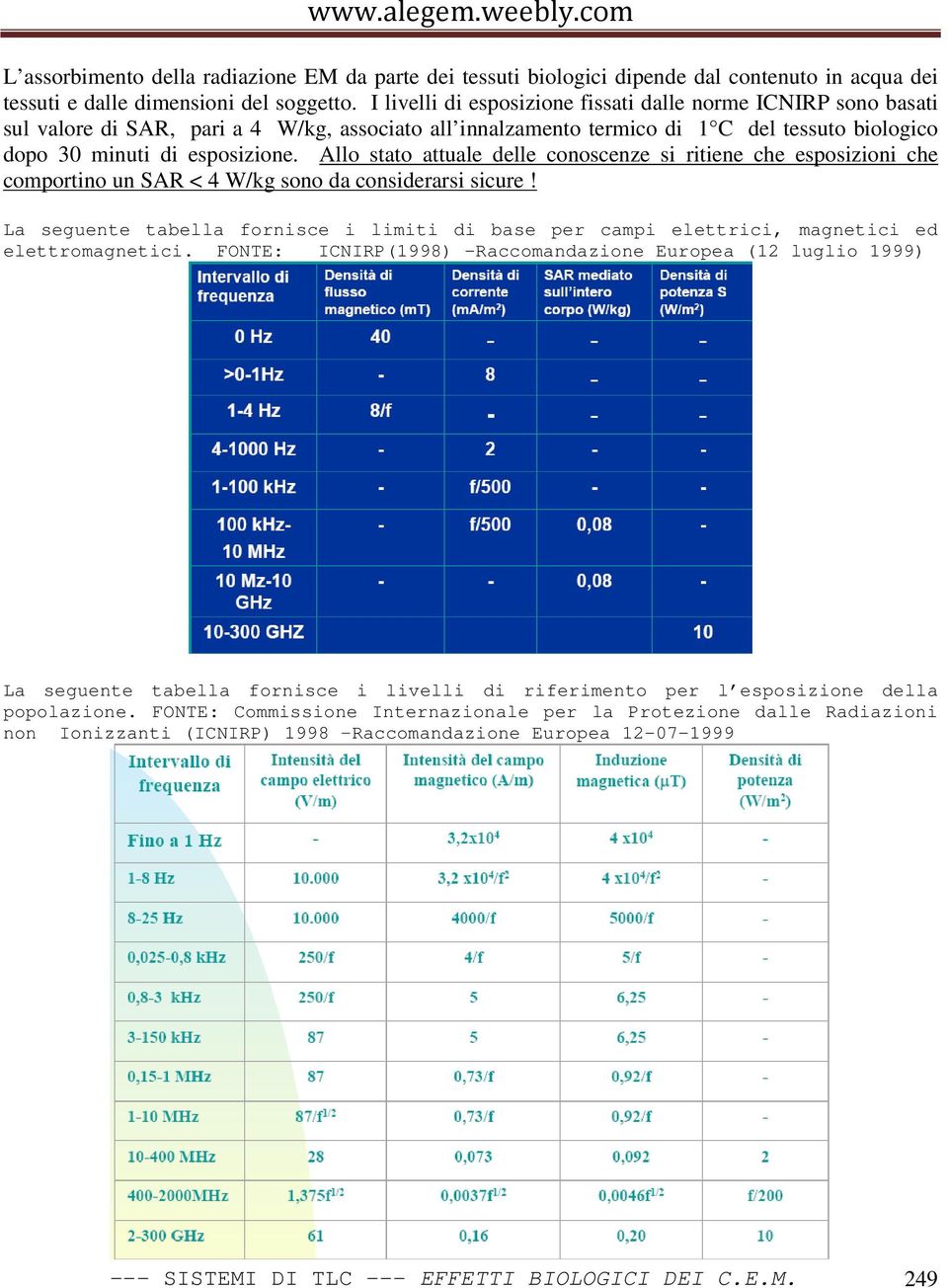 Allo stato attuale delle conoscenze si ritiene che esposizioni che comportino un SAR < 4 W/kg sono da considerarsi sicure!