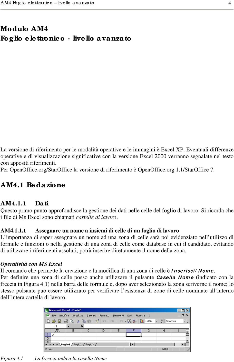 org/StarOffice la versione di riferimento è OpenOffice.org 1.1/StarOffice 7. AM4.1 Redazione AM4.1.1 Dati Questo primo punto approfondisce la gestione dei dati nelle celle del foglio di lavoro.