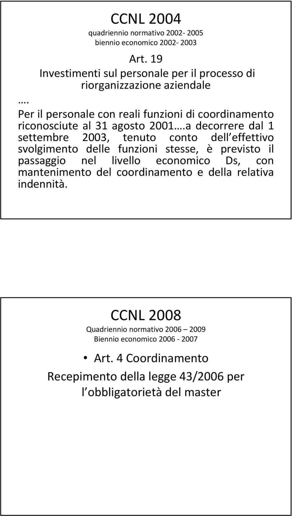 Per il personale con reali funzioni di coordinamento riconosciute al 31 agosto 2001.