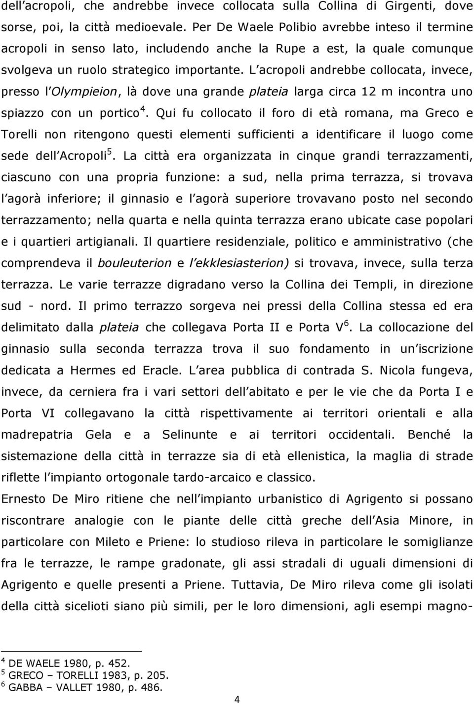 L acropoli andrebbe collocata, invece, presso l Olympieion, là dove una grande plateia larga circa 12 m incontra uno spiazzo con un portico 4.