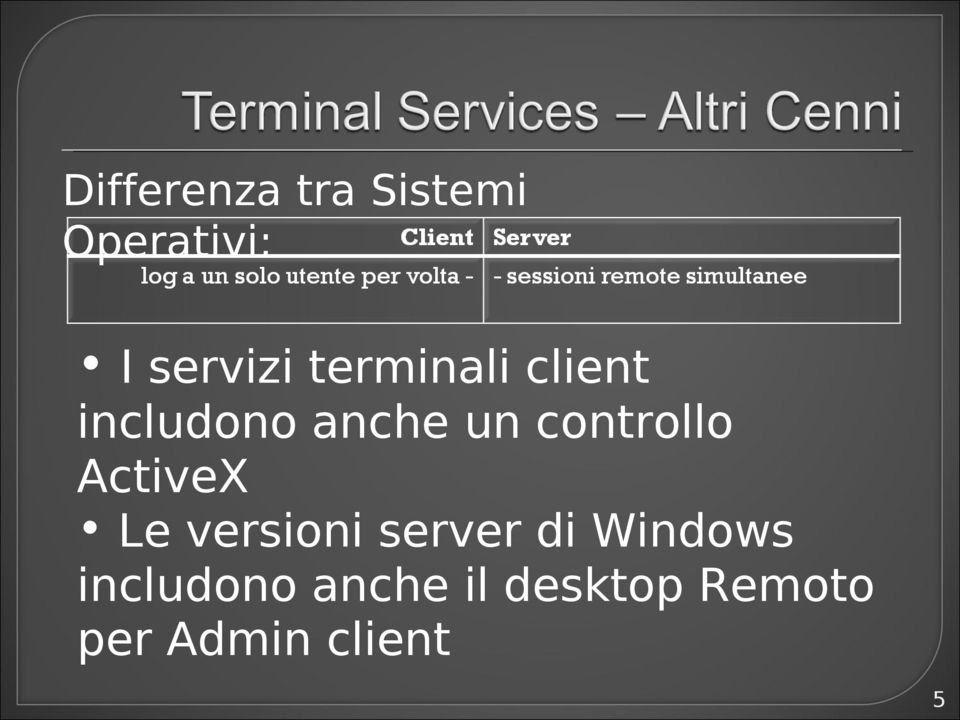 controllo ActiveX Le versioni server di
