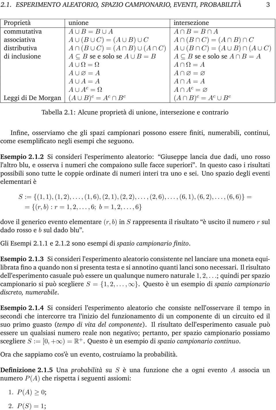 (A B) c = A c B c Tabella 2.