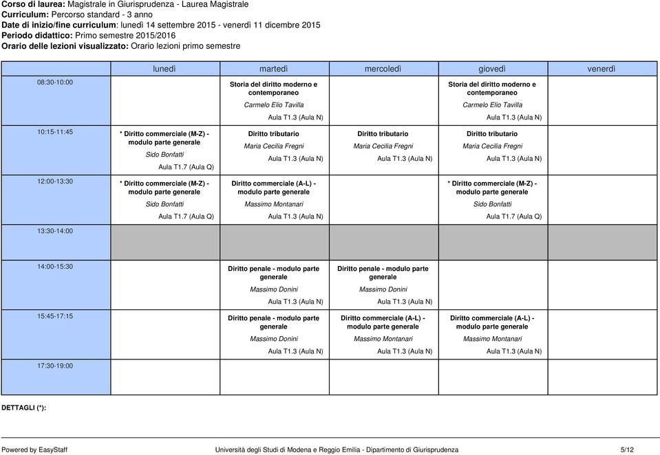 Tavilla Storia del diritto moderno e contemporaneo Carmelo Elio Tavilla 10:15-11:45 * Diritto commerciale (M-Z) - Sido Bonfatti Aula T1.