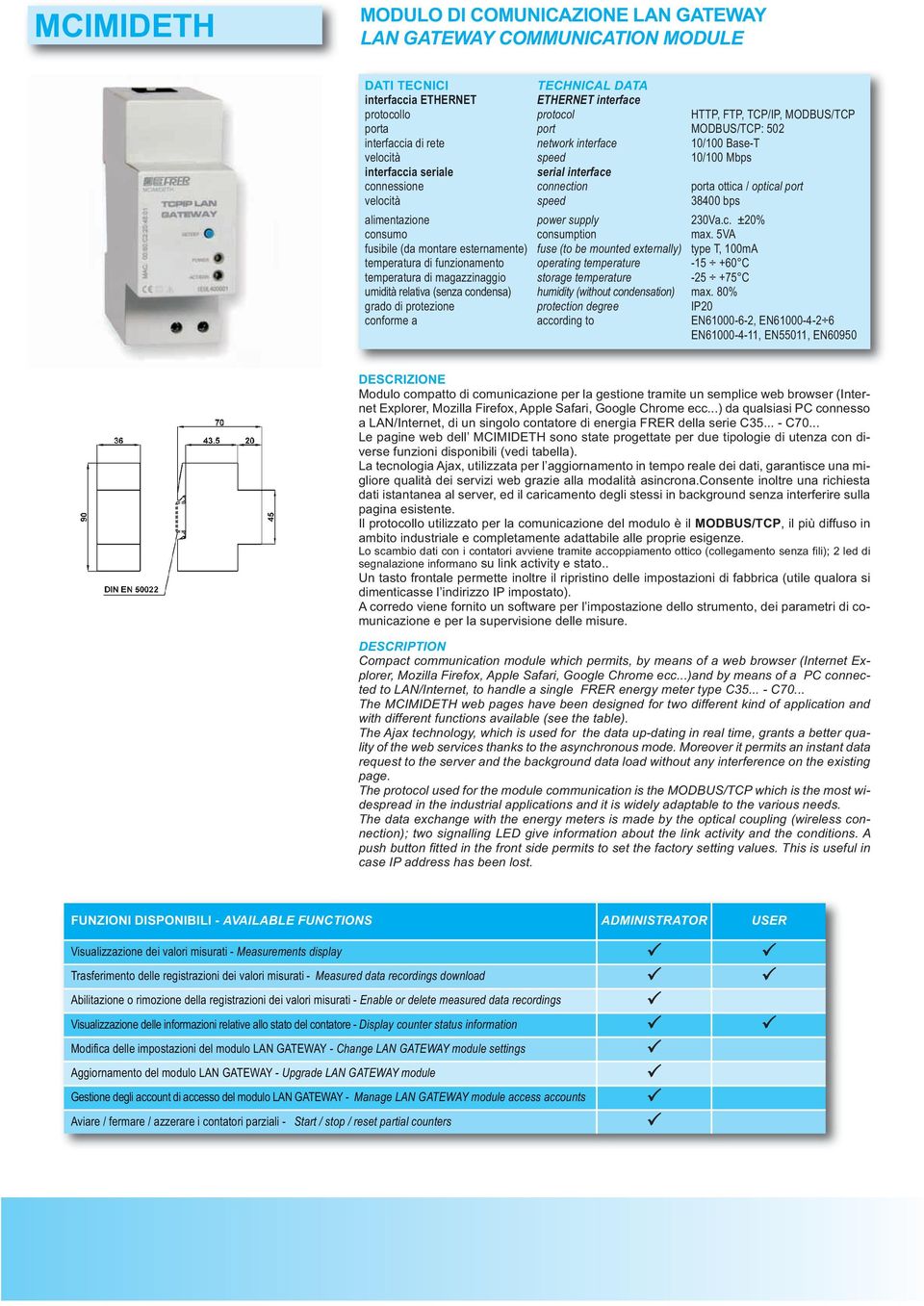 velocità speed 38400 bps alimentazione power supply 230Va.c. ±20% consumo consumption max.