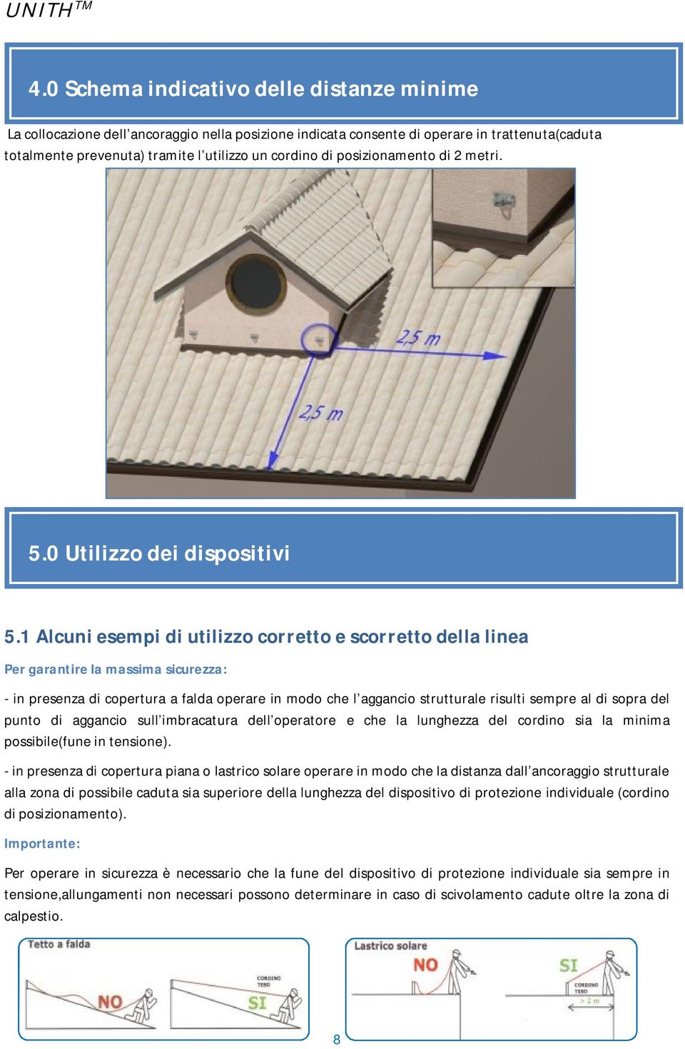 1 Alcuni esempi di utilizzo corretto e scorretto della linea Per garantire la massima sicurezza: - in presenza di copertura a falda operare in modo che l aggancio strutturale risulti sempre al di