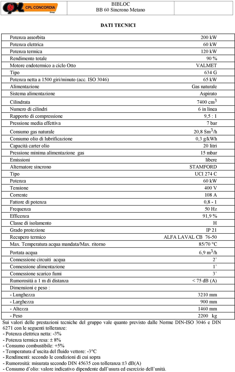 Efficenza 91,9 % H Grado protezione IP 21 Recupero termico ALA LAVAL CB 76-50 Portata acqua 6,9 m 3 /h Connessione circuiti acqua 2