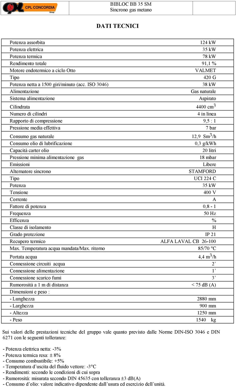 potenza 0,8-1 Efficenza % H Grado protezione IP 21 Recupero termico ALA LAVAL CB 26-100 Portata acqua 4,4 m 3 /h Connessione circuiti acqua