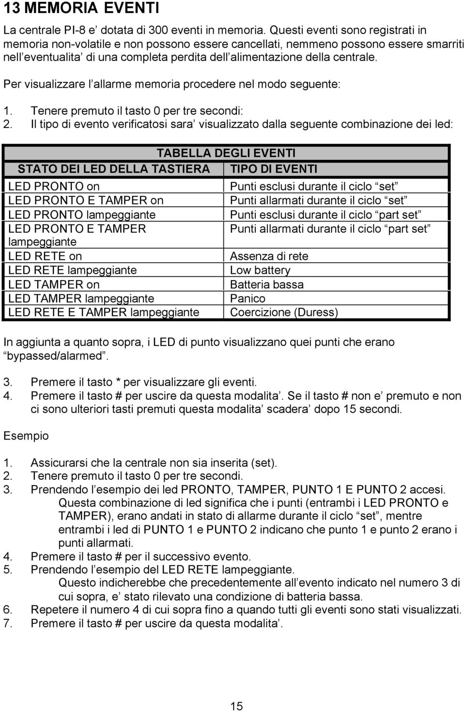 Per visualizzare l allarme memoria procedere nel modo seguente: 1. Tenere premuto il tasto 0 per tre secondi: 2.