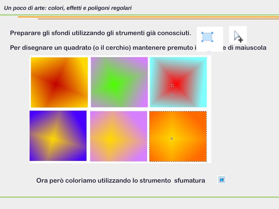 Per disegnare un quadrato (o il cerchio) mantenere premuto il