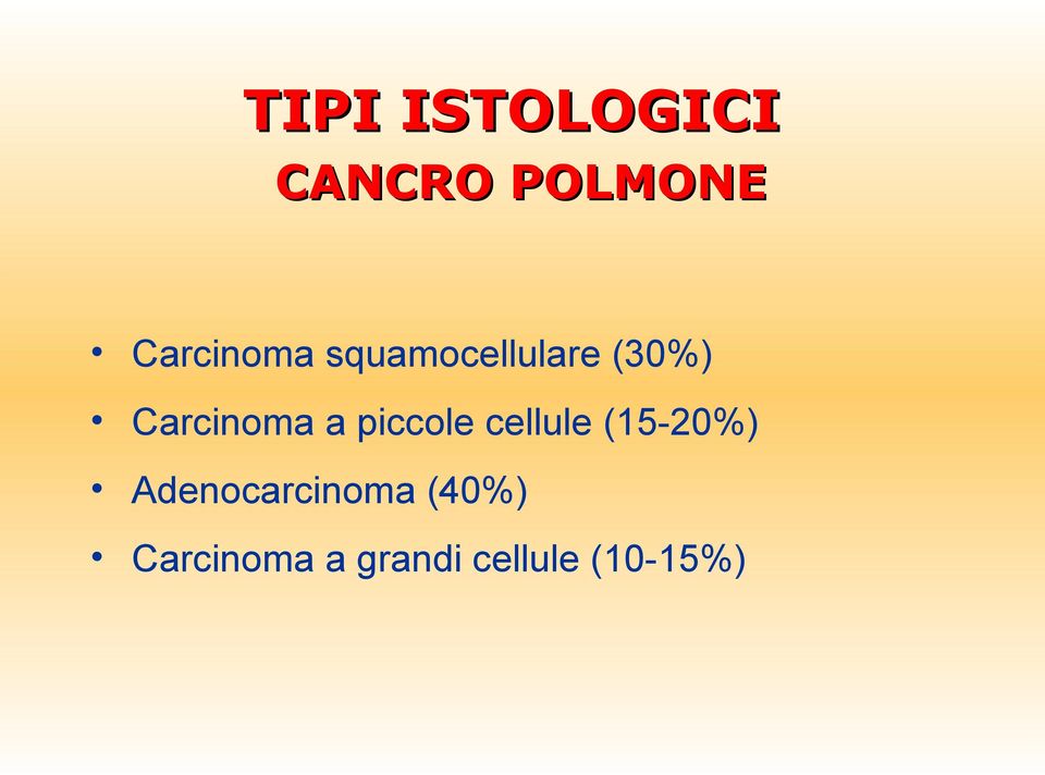 Carcinoma a piccole cellule (15-20%)