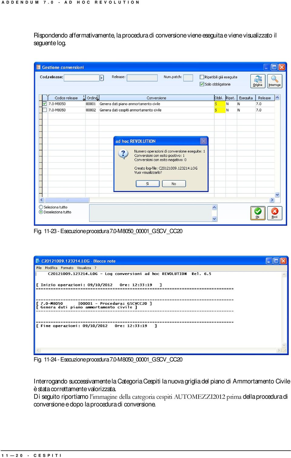 seguente log. Fig. 11-23 - Esecuzione procedura 7.0-M8050_00001_GSCV_CC20 Fig. 11-24 - Esecuzione procedura 7.