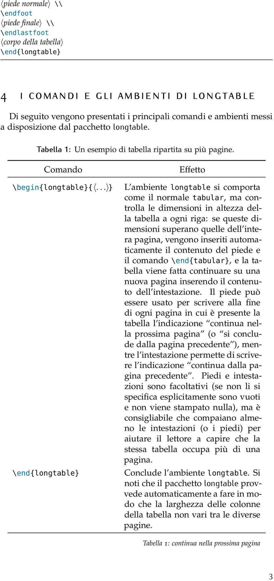 .. } \end{longtable} Effetto L ambiente longtable si comporta come il normale tabular, ma controlla le dimensioni in altezza della tabella a ogni riga: se queste dimensioni superano quelle dell