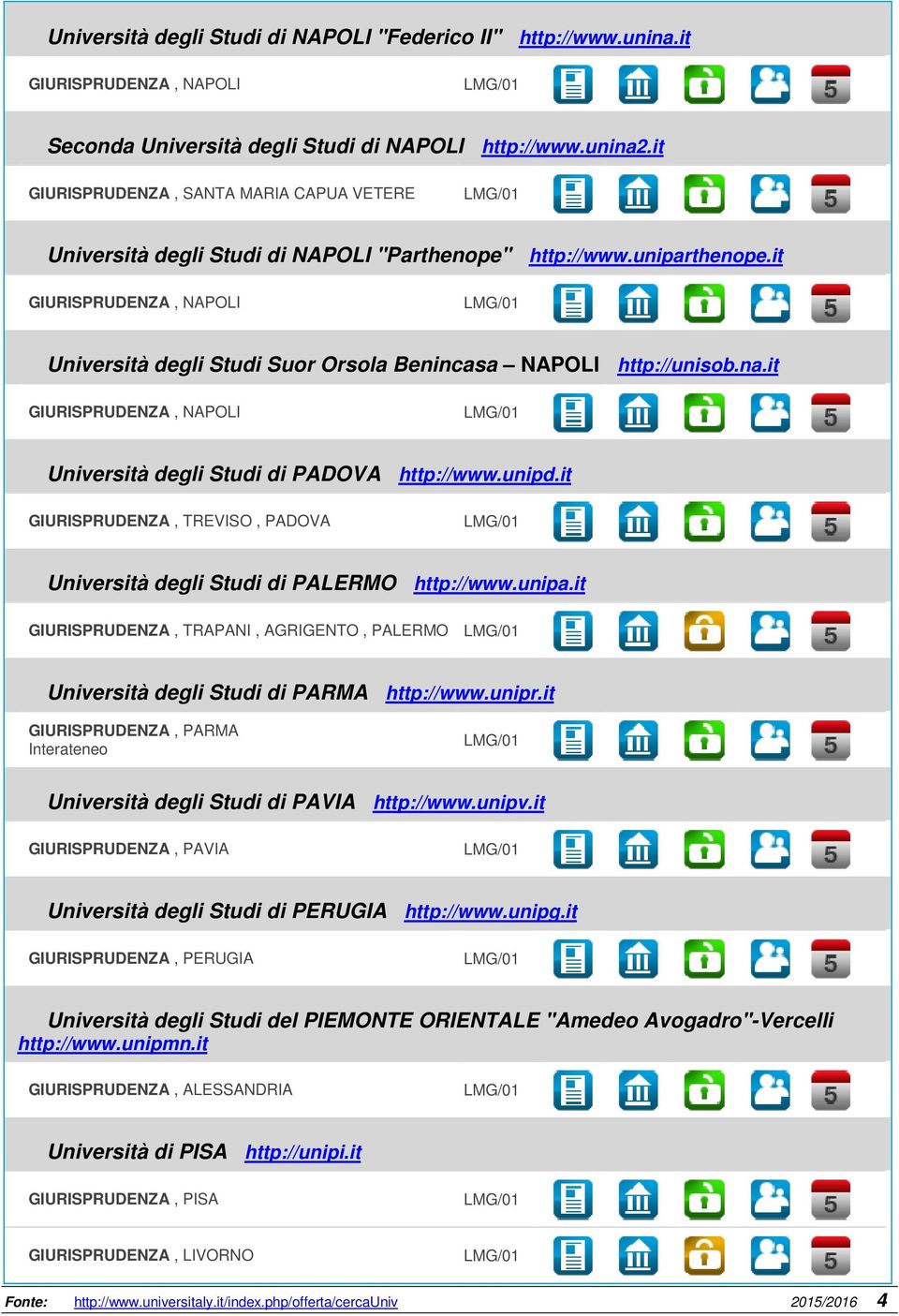 it GIURISPRUDENZA, NAPOLI Università degli Studi Suor Orsola Benincasa NAPOLI http://unisob.na.it GIURISPRUDENZA, NAPOLI Università degli Studi di PADOVA http://www.unipd.