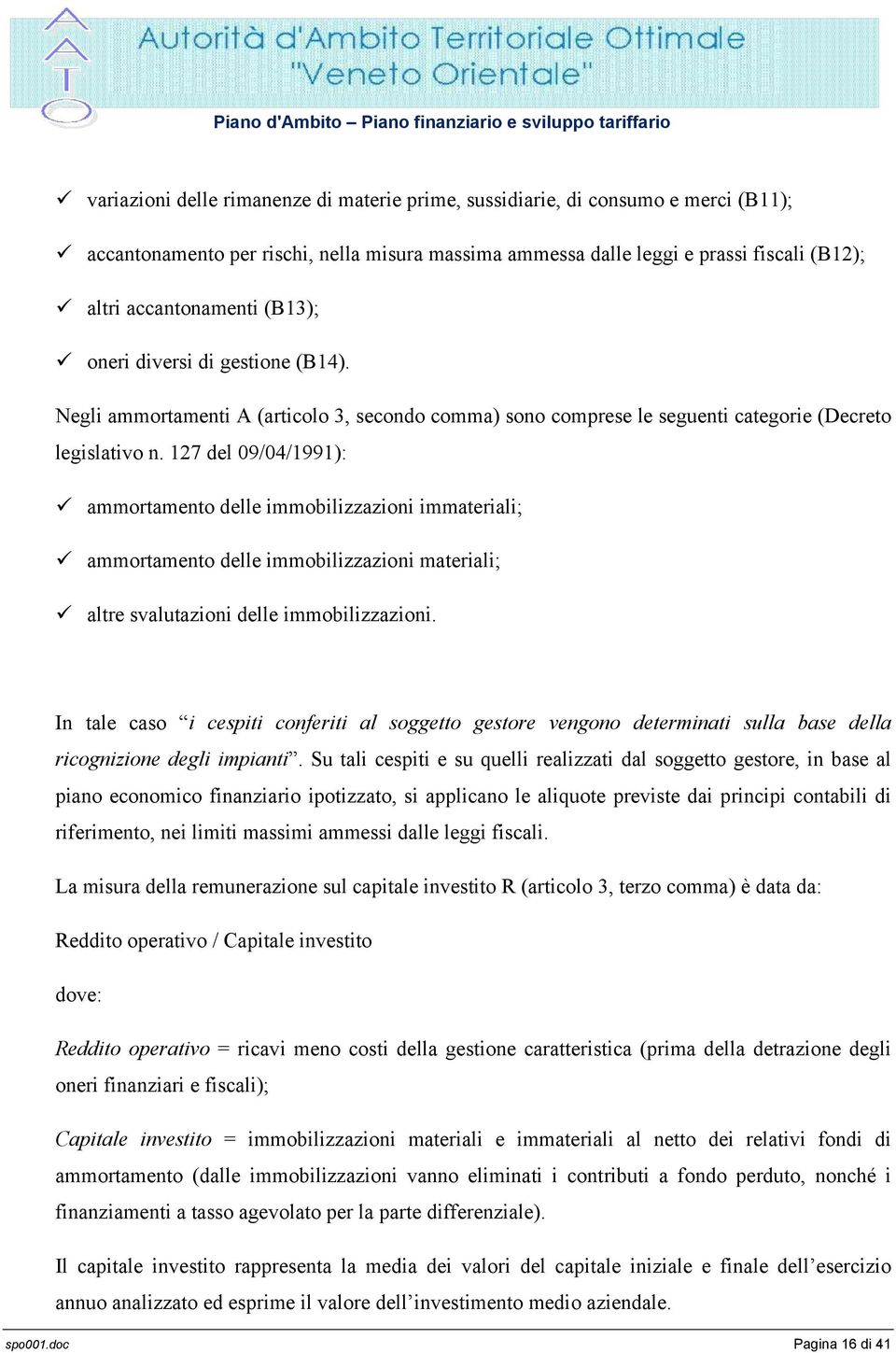 127 del 09/04/1991): ammortamento delle immobilizzazioni immateriali; ammortamento delle immobilizzazioni materiali; altre svalutazioni delle immobilizzazioni.