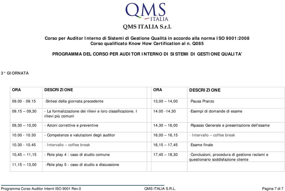 30 - Competenze e valutazioni degli auditor 16,00 16,15 - Intervallo coffee break 10.30-10.