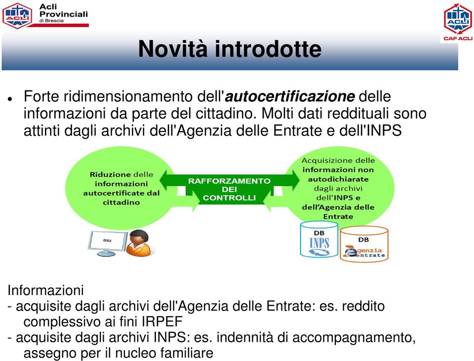 Molti dati reddituali sono attinti dagli archivi dell'agenzia delle Entrate e dell'inps