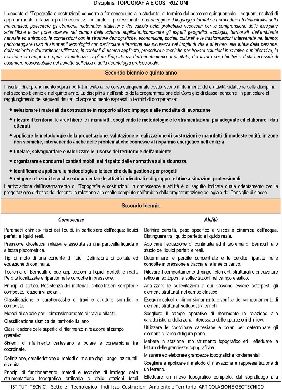 calcolo delle probabilità necessari per la comprensione delle discipline scientifiche e per poter operare nel campo delle scienze applicate;riconoscere gli aspetti geografici, ecologici,