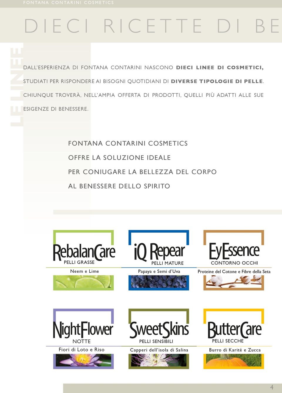 Fontana Contarini Cosmetics offre la soluzione ideale per coniugare la bellezza del corpo al benessere dello spirito RebalanCare PELLI GRASSE Neem e Lime iq Repear PELLI MATURE