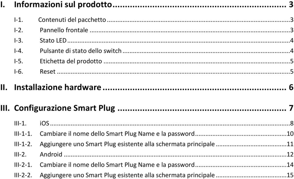 .. 7 III-1. ios... 8 III-1-1. Cambiare il nome dello Smart Plug Name e la password... 10 III-1-2.