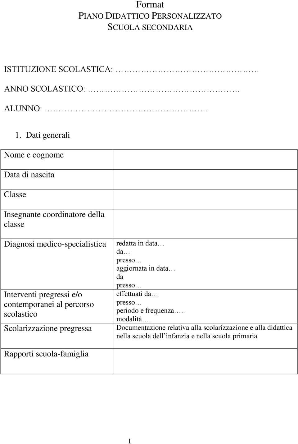 contemporanei al percorso scolastico Scolarizzazione pregressa redatta in data da presso aggiornata in data da presso effettuati da presso