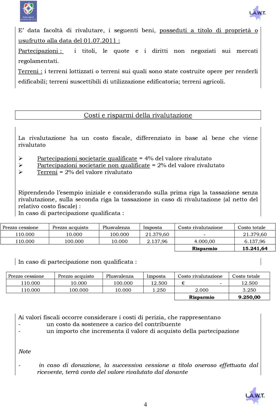 Terreni : i terreni lottizzati o terreni sui quali sono state costruite opere per renderli edificabili; terreni suscettibili di utilizzazione edificatoria; terreni agricoli.